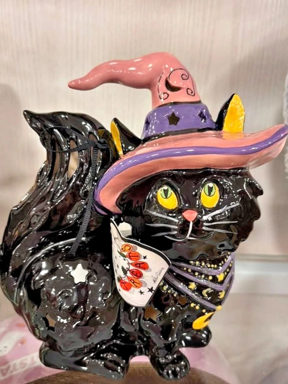 Blue sky Black Cat Witch Halloween Figurine